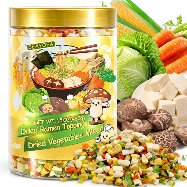 15oz Dried Ramen Toppings 9 Mixed Dehydrated Tofu & Vegetable with Mushrooms,