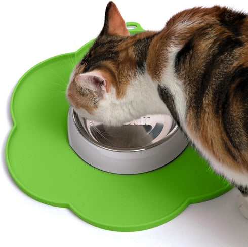 Catit Flower Shape Cat Placemat, Green, 11.8in Diameter
