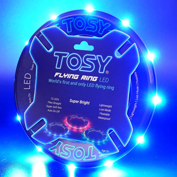 TOSY Flying Ring - 12 LEDs, Soft & Photoluminescent Rim, Auto Light Up, Safe & Waterproof Frisbee for Fun