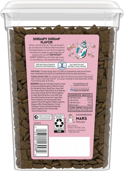 16 oz. Temptations Cat Treats, Classic Crunchy and Soft Cat Treats, Shrimpy Shrimp Flavor, Tub