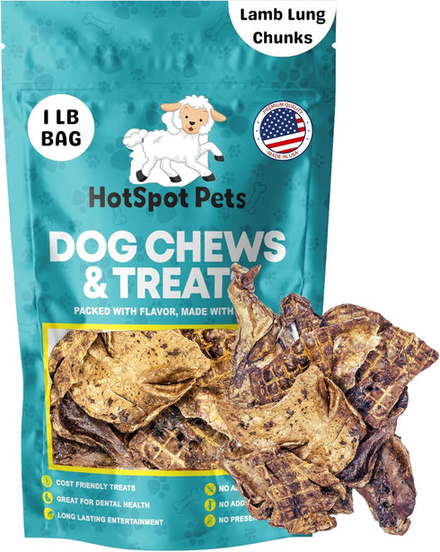 Hotspot Pets Premium Lamb Lung Dog Treats - 1lb Big Bag, All-Natural, High Protein, Made in USA