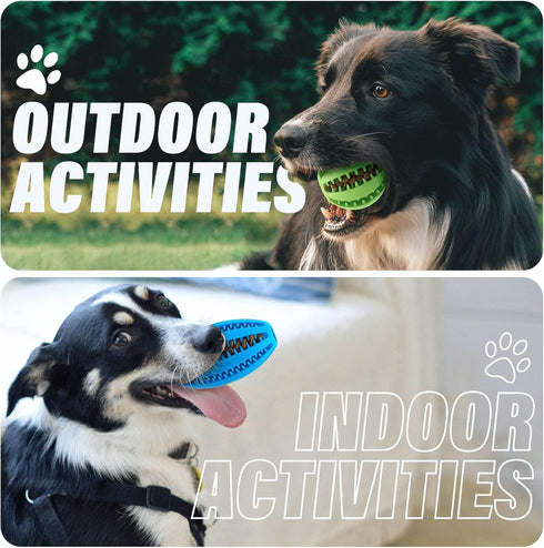2 Pack Dogs Teething Chew Balls, Interactive Puzzle Toys for Clean Teeth and Training (1 Blue + 1 Green)