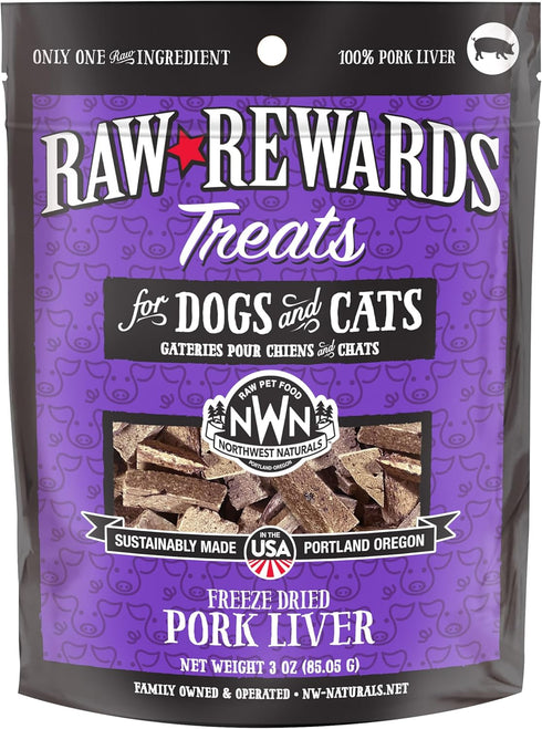 Northwest Naturals Raw Rewards Freeze-Dried Pork Liver Treats for Dogs and Cats, Healthy, 3 Oz