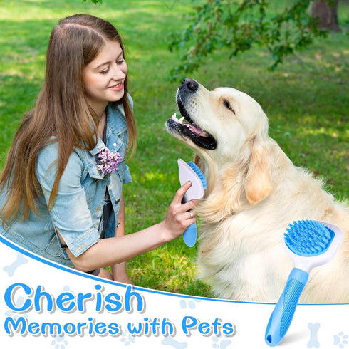 Dog Bath Brush with Soft Silicone Bristles, Rubber Scrubber for Grooming Short and Long Hair Pets (Blue)