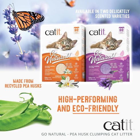 Catit Go Natural Pea Husk Clumping Cat Litter - Lightweight, Dust Free, Easy Cleaning, Flushable with Odor Control,