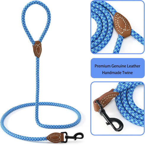 Mile High Life Mountain Climbing Dog Rope Leash, Genuine Leather Connection, 48 Inch