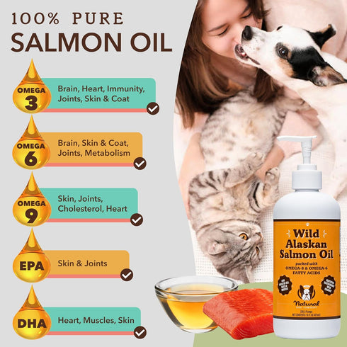 Natural Dog Company Pure Wild Alaskan Salmon Oil, 16oz Skin & Coat Supplement for Dogs