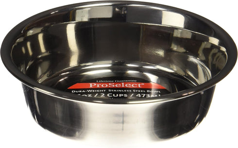 ProSelect Dura-Weight Stainless Steel Dishes, 1-Pint, Durable Dishes for Dog and Cat Food