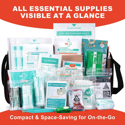 250 Pack,Scissors General Medi First Aid Kit, Piece Small First Aid Kit - Includes Emergency Foil Blanket, Instant Cold