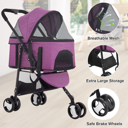 3-Wheels 3-in-1 BestPet Premium Multifunction Pet Stroller for Medium Small Dogs & Cats - Detachable Carrier