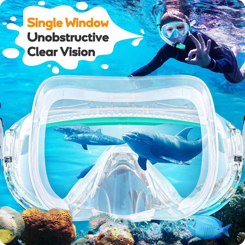 Kids Snorkel Set, Dry Top Anti-Fog Panoramic View Mask, Snorkeling Gear with Carry Bag for Youth Boys and Girls