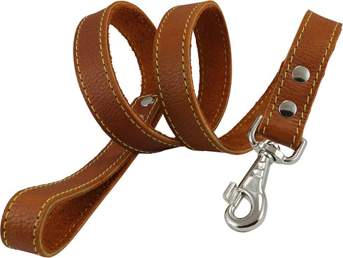 4' Classic Genuine Leather Dog Leash 1" Wide for Largest Breeds Orange