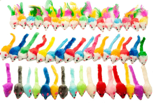 Fashion's Talk 48-Count Assorted Mice Cat Toys, Furry Rattle Mouse Kitten Toy for Indoor Cats