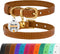 BRONZEDOG Leather Cat Collar with Removable Bells, Non-Breakaway Kitten QR Tag for Girl Boy, Light Brown & Gold (7" -