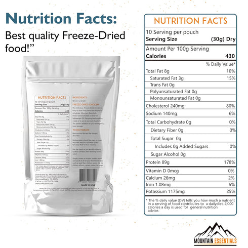 10 7-Year Pack 1 MOUNTAIN ESSENTIALS Freeze-Dried Diced Chicken Fully Cooked and Ready to Eat | Everyday Pantry Staple