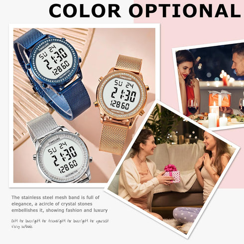 Counter Countdown TimerTU-2401 Women's Step Pedometer Watch with Stainless Steel Bracelet, Stylish Design, No App, No