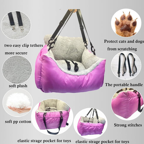 Amremsu 25,Fully Small Dogs Car Seat Under Detachable and Washable Ultra Soft Carseat Travel, with Clip-on,Portable