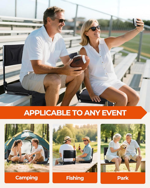 Sportneer Stadium Seats with Back Support: Height Adjustable Thick Padded Stadium Seats with Pocket, Shoulder Strap