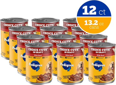 13.2 oz. 12 Count Pedigree Wet Dog Food, Choice Cuts Adult Canned Dog Food with Beef, Cans