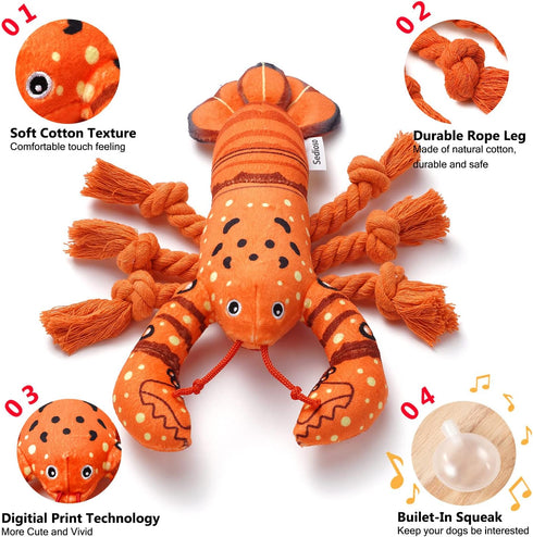 Dog Toys - Cute Plush Squeaky Toy for Large Breed, Puppy Chew Toy (Lobster)