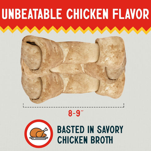 Canine Chews 8-9" XL Extra Large Rawhide Bone for Large Dogs Aggressive Chewers Savory Flavored 10 Pack (Chicken Flavor)