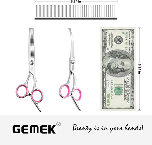 4 1) GEMEK Dog Grooming Scissors with Safety Round Tips Stainless Steel Professional Dog Grooming Kit - Thinning
