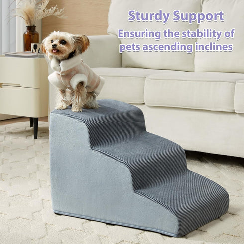 Dog Stairs for Small Dogs, 3-Steps Ramp for Bed and Couch, Non-Slip Bottom, Highly Supportive Foam, Dog Steps for Cats