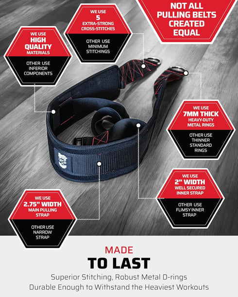 Sled Pulling Belt Adjustable Closure with 2 Sled Pulling Straps & 4 Hooks for Resistance Training, Strength, Agility
