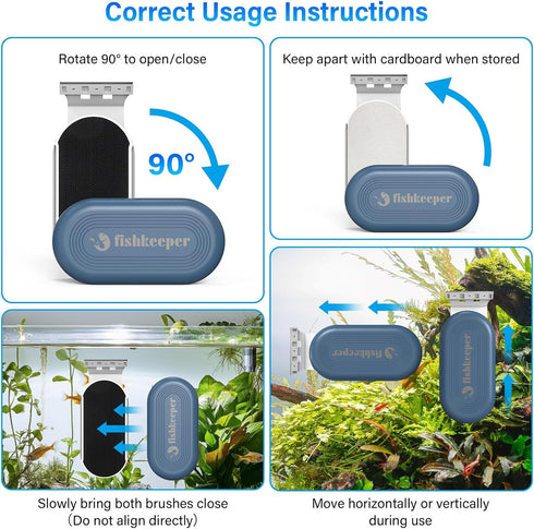 2 0.2-0.7 Inch fishkeeper Magnetic Aquarium Glass Cleaner, Fish Tank Algae Scraper Cleaner Tools with Detachable Blades