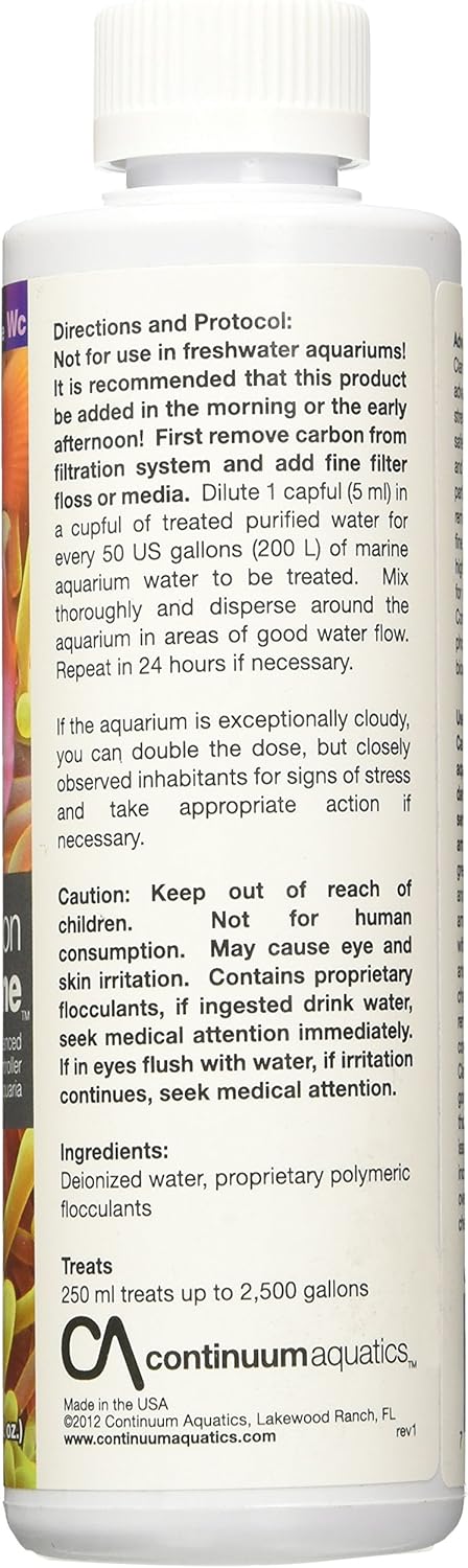 Continuum Aquatics Clarion Marine - Advanced Water Clarifier for Cloudy Water in Marine Saltwater Aquariums, 250-ml