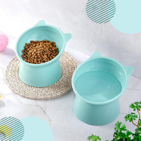 Zhehao 2 Pieces Plastic Raised Bowl Set, Tilted Elevated Cat Food and Water Bowls, Anti Vomit Dishes for Cats and Small