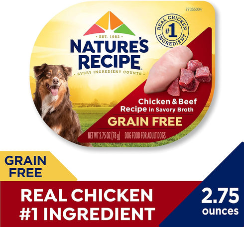 Nature's Recipe Grain Free Chicken & Beef Wet Dog Food in Savory Broth, 2.75 oz. Cup, 12 Count