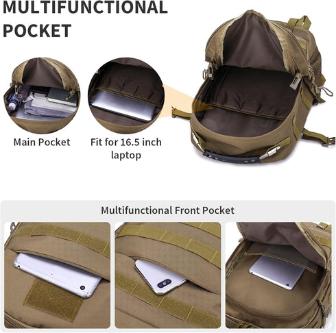 HUNTVP Military Tactical Backpack, Large Army 3 Day Assault Pack Molle Rucksack 40L for Hunting