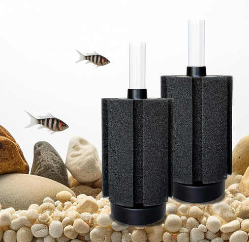 2 Pack Sponge Filter with Air Stone and Ceramic Media, Quiet Nano Bio Filter for 10-50 Gal Betta Fry Shrimp.