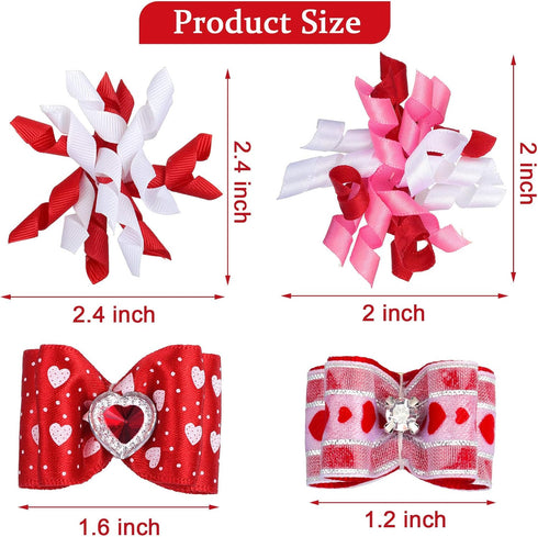 Chuangdi 16 Pieces Valentine's Day Dog Hair Bows, Mixed Styles Pet Accessories with Rubber Bands