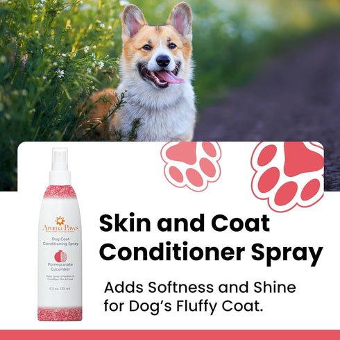 Scented Dog Coat Spray – Cleansing, Conditioning, Moisturizing – Toxin Free, Healthy Ingredients – Aromatic Grooming Puppy Spray – Loosens Knots, Tangles – 4.5 Oz., Pomegranate Cucumber