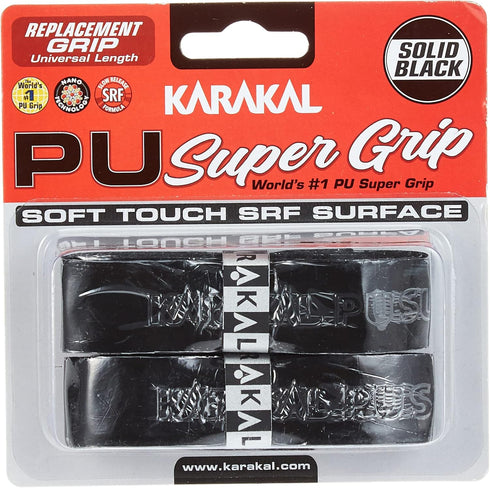 Karakal PU Supergrip Replacement Racquet Grip - 2 x Grip for Tennis/Badminton/Squash (Black)