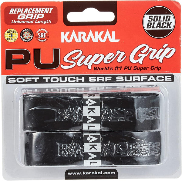 Karakal PU Supergrip Replacement Racquet Grip - 2 x Grip for Tennis/Badminton/Squash (Black)