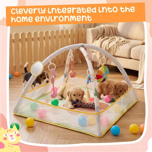 VercanMonth 30 30 21 Inch 9 18 25 Lbs x x Puppy Play Gym with Hanging Toys & Ocean Balls Interactive Activity Mat