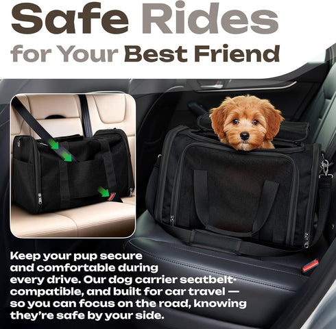 15 lbs, Airline Approved Medium Pet Carrier for Cats & Dogs Foldable Dog Bag with Soft Mat, Breathable Mesh Windows