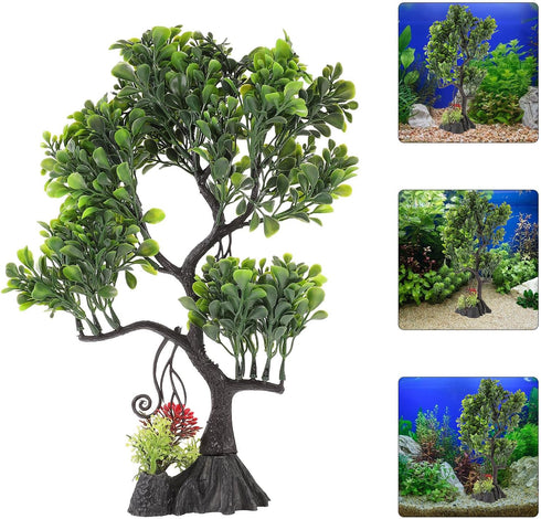 Ipetboom Green Artificial Plastic Plants, Aquarium Bonsai Tree Plant Fish Tank Decorations for Goldfish Betta