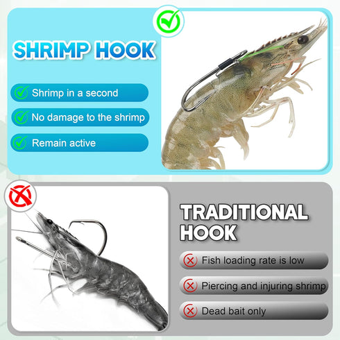 10pcs Live Shrimp Hooks, Double Fishing Hooks Shrimp Hooks Live Bait Holder Hooks Shrimp Walker Fishing Hooks Saltwater