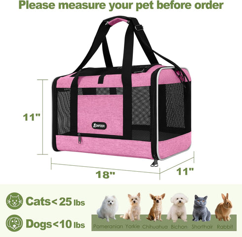 18x11x11 15 12 lbs, 20lbs GAPZER Cat Carrier Delta Airline Approved, Easy Load Soft Pet Plane Travel Bag pounds, Teacup