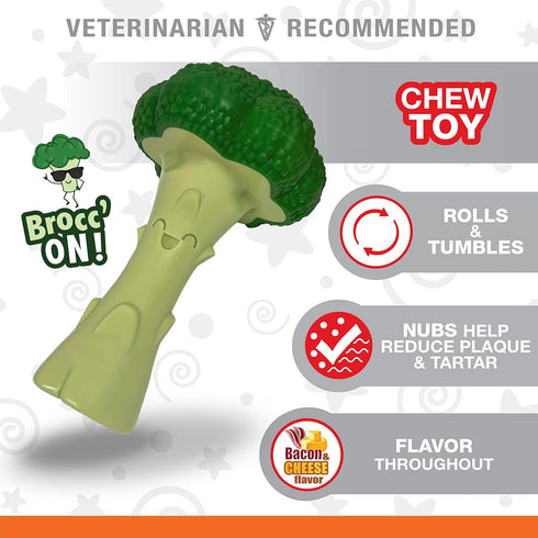 NYLABONE Broccoli Dog Toy Power Chew – Cute Dog Toys for Aggressive Chewers, Bacon & Cheese Flavor, Large/Giant
