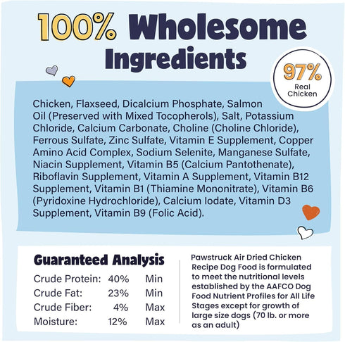 Pawstruck All Natural Air Dried Dog Food w/Real Chicken, Grain Free, High Protein Limited Ingredient, 2lb Bag