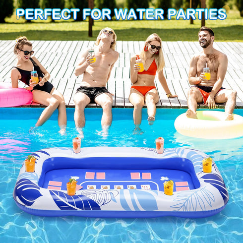 56IN Summer Oversize Floating Card Game Table for Pool with Waterproof Cards - Inflatable Floating Card Table