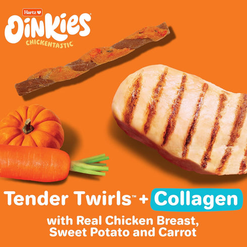 Oinkies Chickentastic Tender Twirls, 20 Count, Made with Real Chicken Breast, Pumpkin & Carrot, Collagen for Skin &
