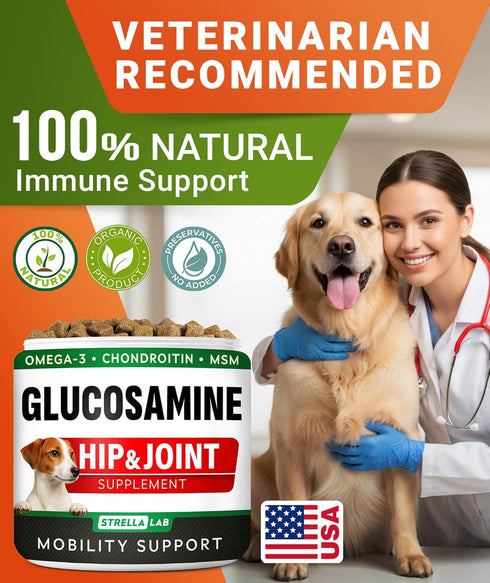 w/Omega-3 120 Glucosamine Treats for Dogs - Joint Supplement Fish Oil - Chondroitin, MSM - Advanced Mobility Chews