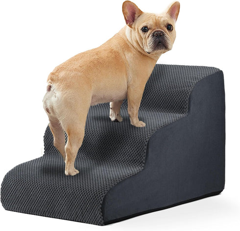 GARMART 3-Step Dog Stairs for Bed, Washable Cover, Durable High Density Foam for Small Dogs, Grey