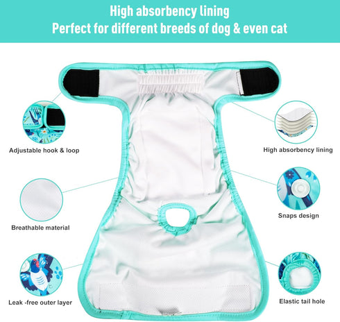 3Pack Dog Diapers Female,Washable Diaper for Doggie,Highly Absorbent Reusable Dog Diaper,Adjustable Leakproof Puppy